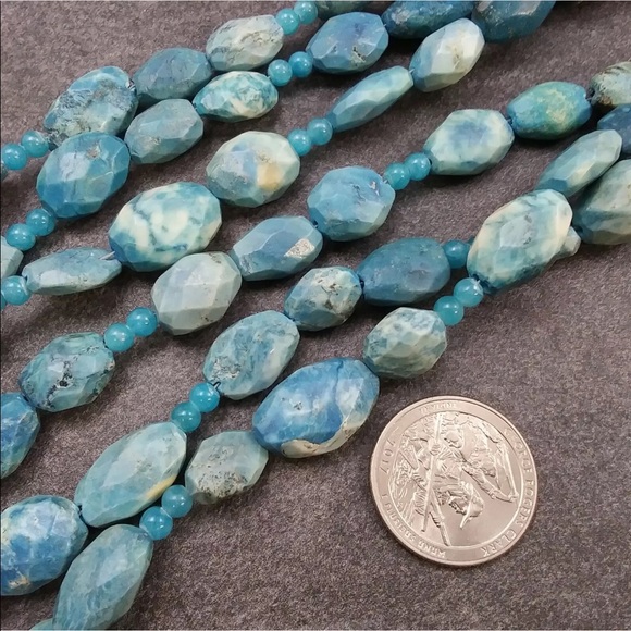 Handmade Blue Gemstone Multi Strand Geometric Shapes Necklace. 20” - Picture 7 of 9